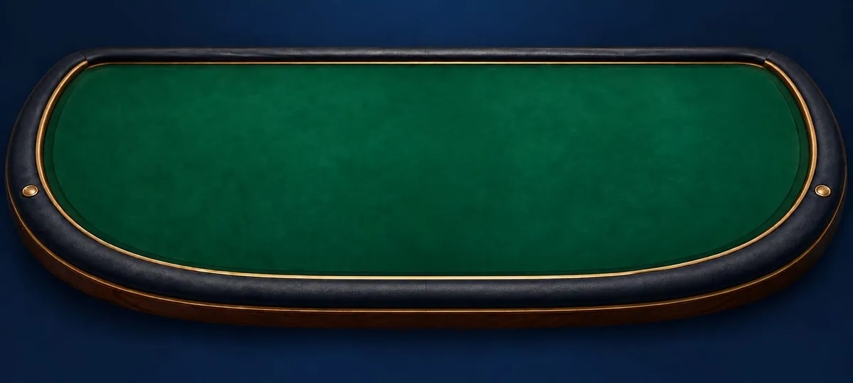 The green felt table seen from the dealer seat